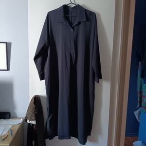 LUUKAA Blue Black Technical Stretch Oversized Shirt Dress 10